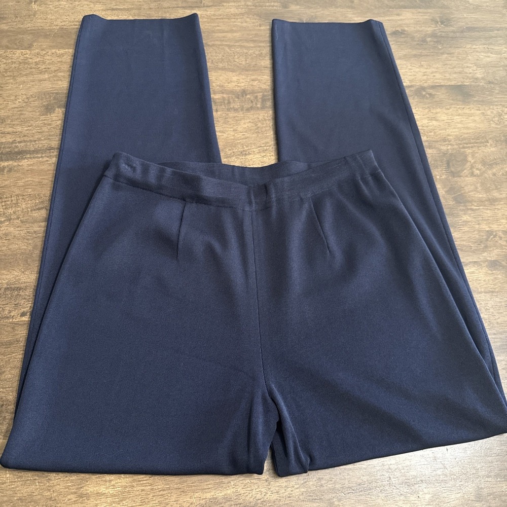 Exclusively Misook Navy Blue Acrylic Knit Pull On Pants Quiet Luxury Medium